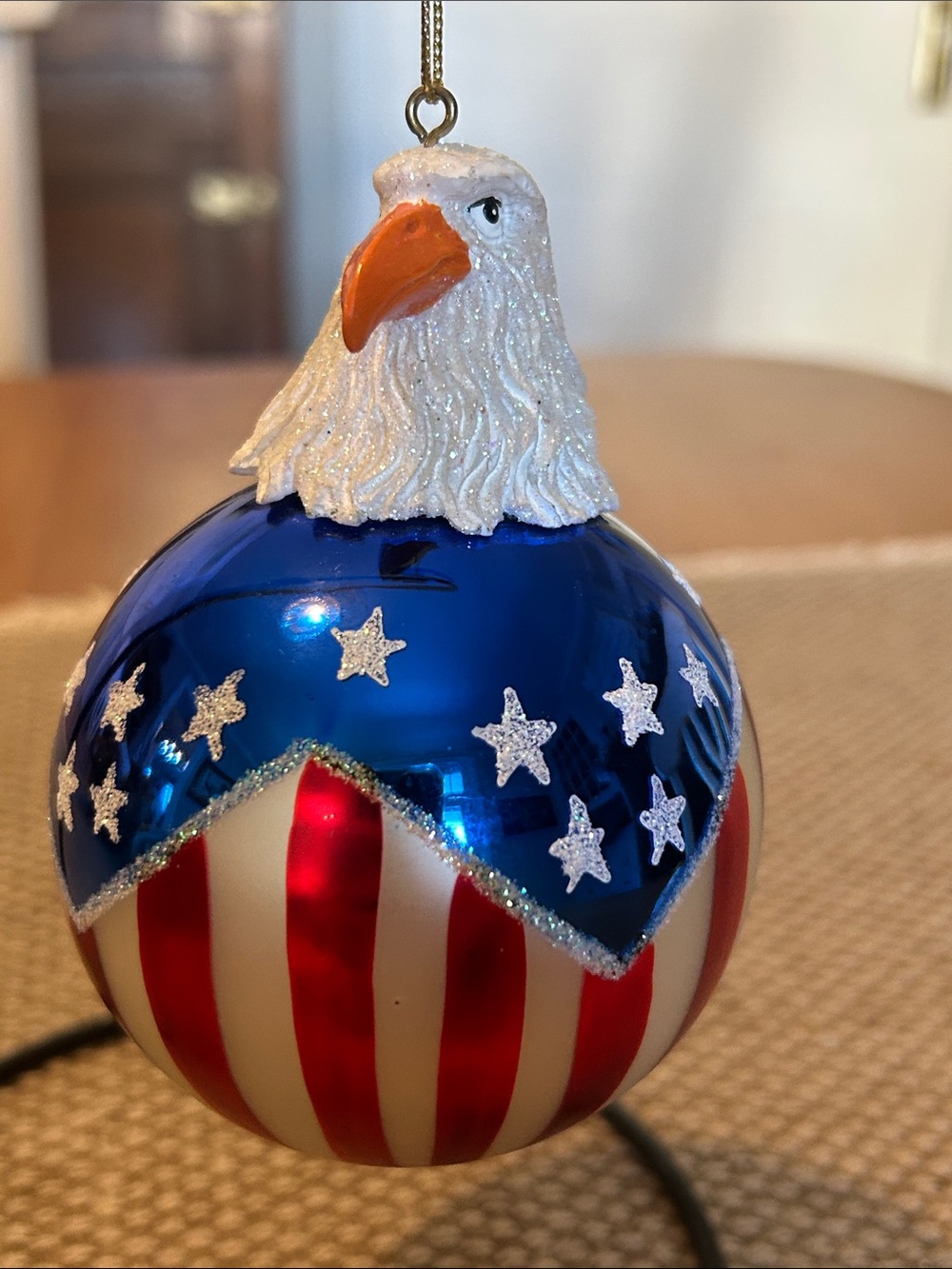 Patriotic Eagle Glass Holiday Ornament – Red, White & Blue